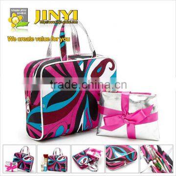 2014 printed microfiber wash bag with small silver PVC bag wholesale toiletry bags set