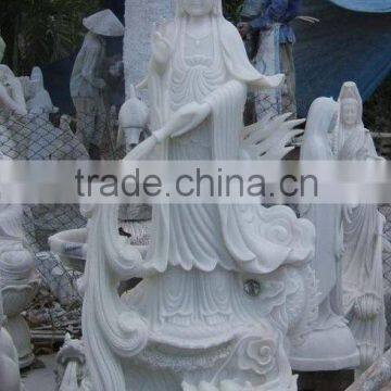 Guanyin Female Buddha Statue White Marble Stone Hand Carving Sculpture For Pagoda, Cave, Temple No 37
