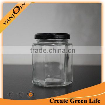 High Flint 250ml Hexagonal Glass Storage Jar For Jam