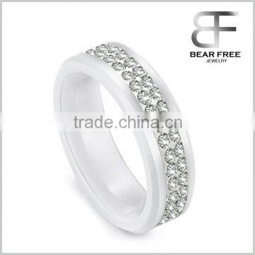 8mm Mens Ladies White Ceramic Ring Double Row Cubic Zirconia Beveled Edge & Polished Design Band                        
                                                Quality Choice