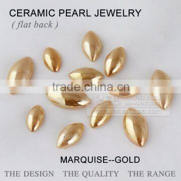 Wholesale flat back pearl gold marquise ceramics pearl beads & crystal rhinestone colorful unfading quality