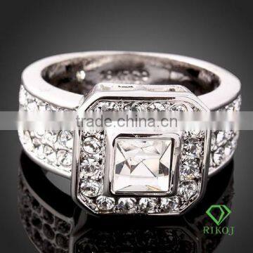 3 rows crystal white gold plating big zircon ring