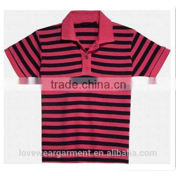 Navy and pink striped pique boys polo t shirt