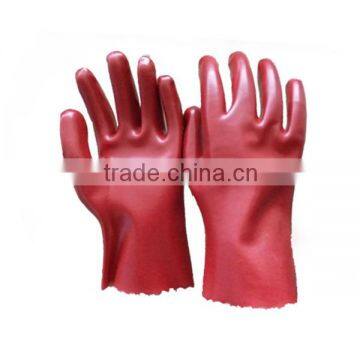 Red Long PVC Coated Waterproof Work Gloves with Interlock Liner for Industry