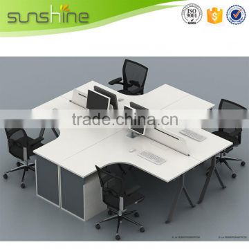 4 seat office workstation cubicle MFC board milk white and adjustable steel leg with small cabinet