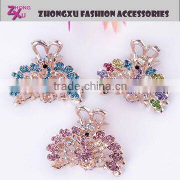 latest new high quality ladys custom colorful rhinestone peacock hair clips