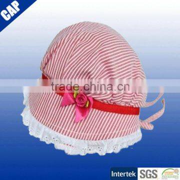 Baby stripe printing lace brim cotton bucket hat