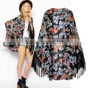 New Vintage Retro Boho new floral print kimono 2015 Top Blazer Jacket Blouse wholesale