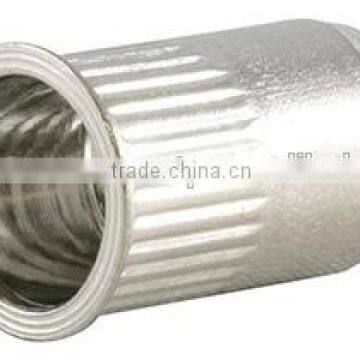 Open or closed end KNURLED blind rivet nuts with dome-, countersunk- + small counters.head in alu, steel, stainless steel A2