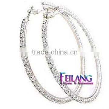 Diamond Earrings Double Round SIlver HOOP Earrings Double Chain