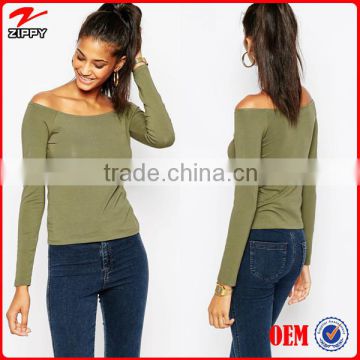 2016 womens wholesale clothing off shoulder tops with long sleeves women blouse