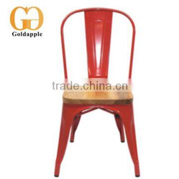 Restaurant metal dining chair with wooden seat