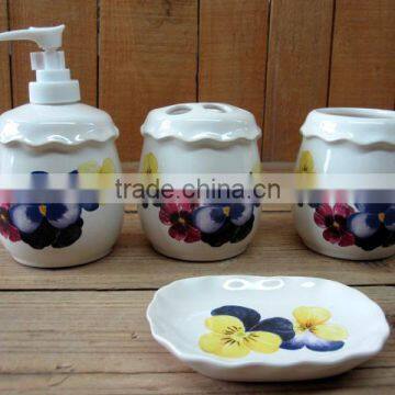 White with decal Ceramic 4pcs bathroom set