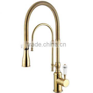 Gold Commercial Style Pre Rinse Kitchen Faucet with Pot Filler 1206-PB