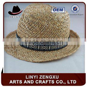 new style promotional blue straw brim fedora hat