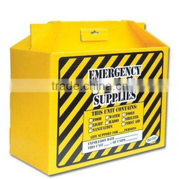 Portable folding corrugated plastic emergency box: