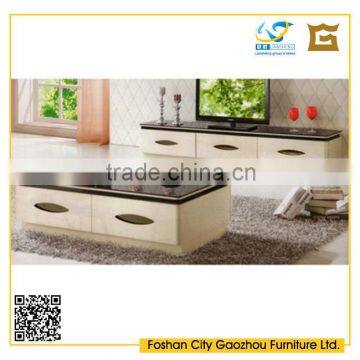 hot selling modern high glossy wooden coffee table and tv stand with drawers for living room furniture