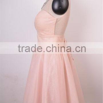 Sleeveless Cute Gril Pink Party Evening Dress Mesh Fabric With Beading 2016 Garment Factory photo-2