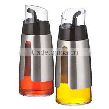 SINOGLASS stainless steel see through window non-drip Oil & Vinegar Set