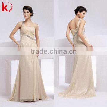 Newly design one-shoulder chiffon beaded fashion elegant long evening dresses