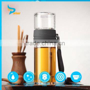 New Eco-friendly Custom Made Borosilicate Unbreakable Heat-Resistant Glass Water Bottle with Tea Infuser