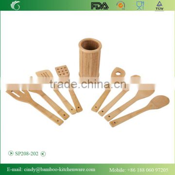 SP208 Sets of 8 Pcs Bamboo Kitchen Cooking Utensil in Bamboo Holder