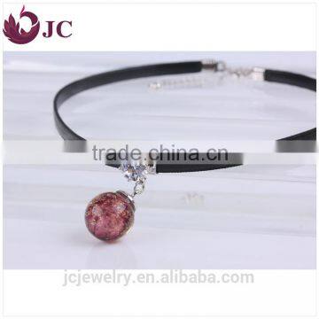 2016 Women Rhinestone Essential Oil Diffuser Charm Black Leather Choker Necklace