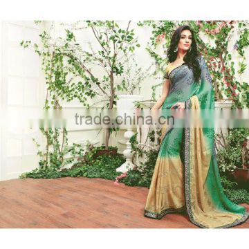 Shop Online Patch Border Work Multi Colour Designer Saree