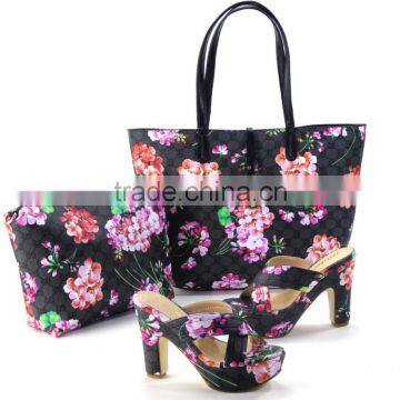 beautiful ladies shose handbag with flower pattern 3 different colors to choose