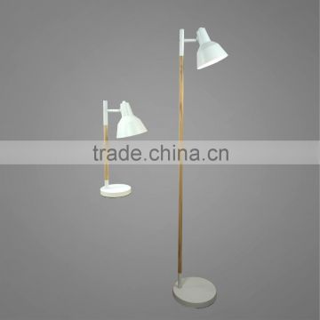 Metal Base And Lampshade In White Powder Coating With Wooden Stem Table Lamp And Floor Lamp