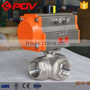 3 Way Thread L-port Double Acting Pneumatic Ball Valve 3/8'' photo-5