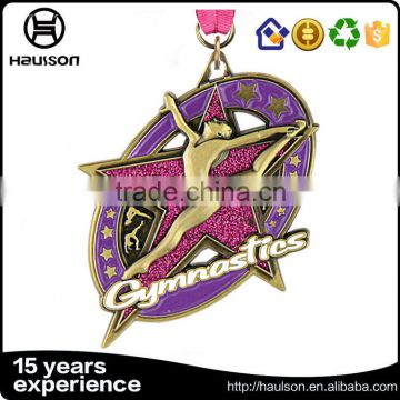 ww2 wholesale custom medal diecast pink glitter insert soft enamel zinc alloy gold plated five star gymnastics sport medal