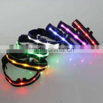 Fashion black webbing glowing in dark led dog collars