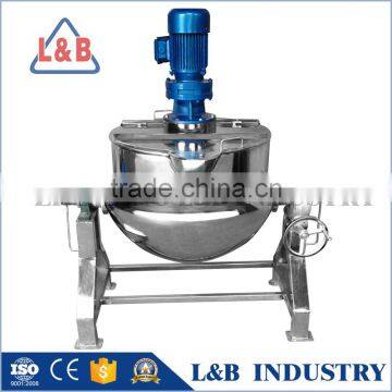 stainless steel industrial jacketed cooking kettle with an agitator