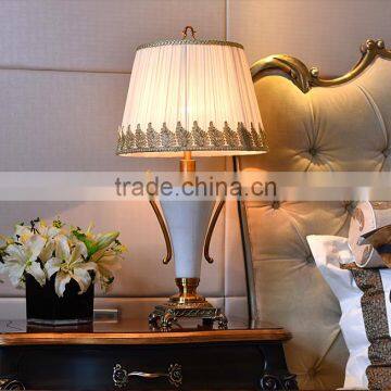 Fabric lampshade jade lamp body brass bottom concise design living room table lamp