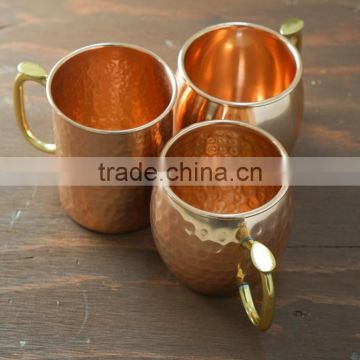 Moscow Famous Mule Copper Herbal Mugs Manufacturer With Copper Handle Hammered Design With 16oz Capacity