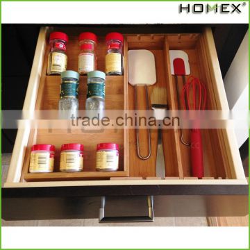 Bamboo Expandable Spice Rack Step Organizer Drawer Organizer Homex-BSCI Factory