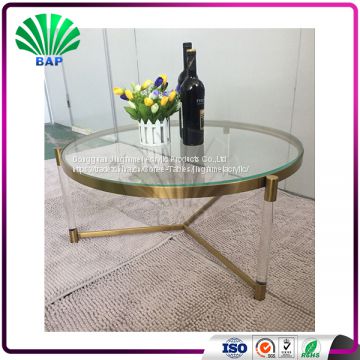 Clear Acrylic Round Coffee Table Living Room Center Tea Table Gold Metal Design