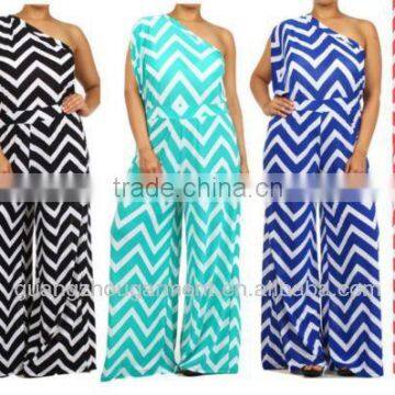 women wide leg pants plus size one shoulder zigzag chevron jumpsuit