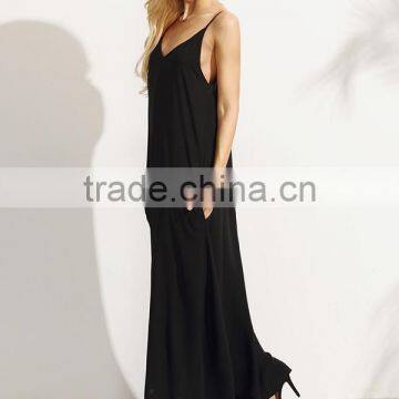 Woman Black Summer Sleeveless Spaghetti Strap Maxi Beach Shift Dress photo-4