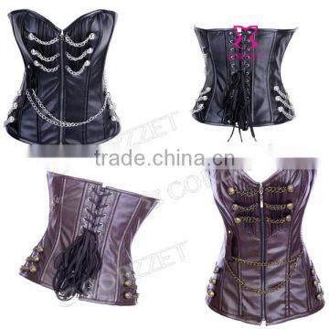 Leather Zipper Overbust Chain Girdle Classical Corset