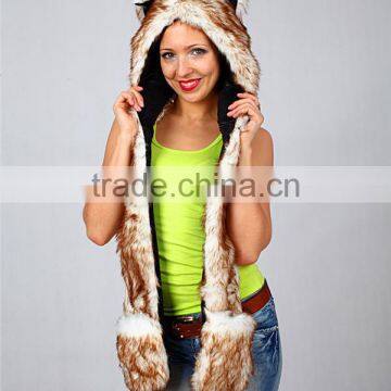Long eared plush animal head russian style fur winter hat