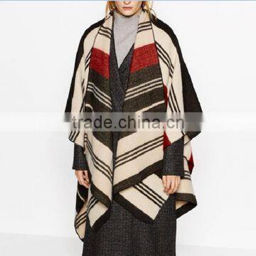 trendy western women fancy mutil stripe fashion sweater poncho