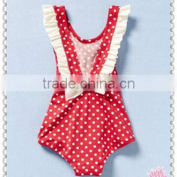 Classic girl one piece swimsuit red white polka dot swimwear summer beach wear