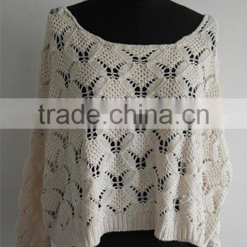 2014 Ladies Fashion Loose Long Sleeve White Crop Pullover Sweater