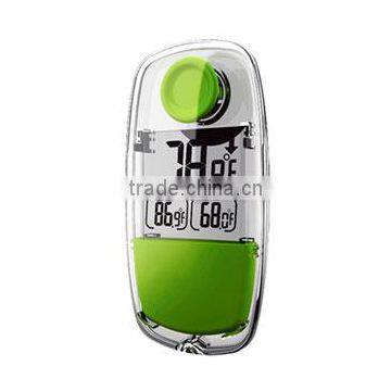 Solar thermometer.It can read both degrees C and F ranging from -13F to 139.5F. We can print your logo on it for you.