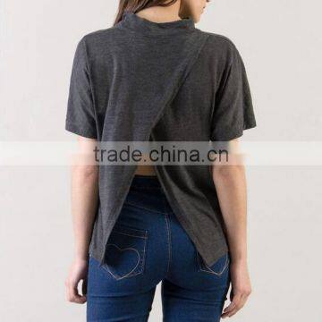 Wholesale Women Clothing Custom High Neck Tshirt With Slit at Back photo-2