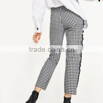 Spring Women Soft Slim Gingham Trousers photo-4