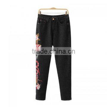 High Waist Jeans Embroidered Floral Sex Trousers Women Formal Shirt Trousers for Girls photo-4