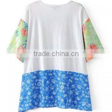 Women Summer Clothes Rinted Shivering Blue Satin Women Short Sleeve Shirt photo-4